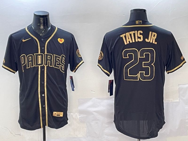 Men San Diego Padres #23 Tatis jr Black Gold Elite 2025 Nike MLB Jersey style 7